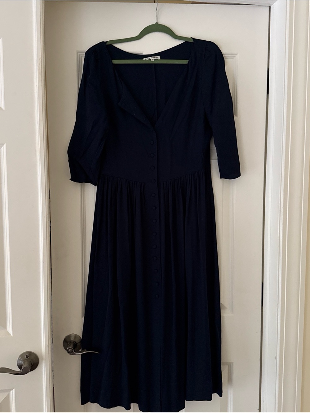 Reformation Navy Button-Front Midi Dress
